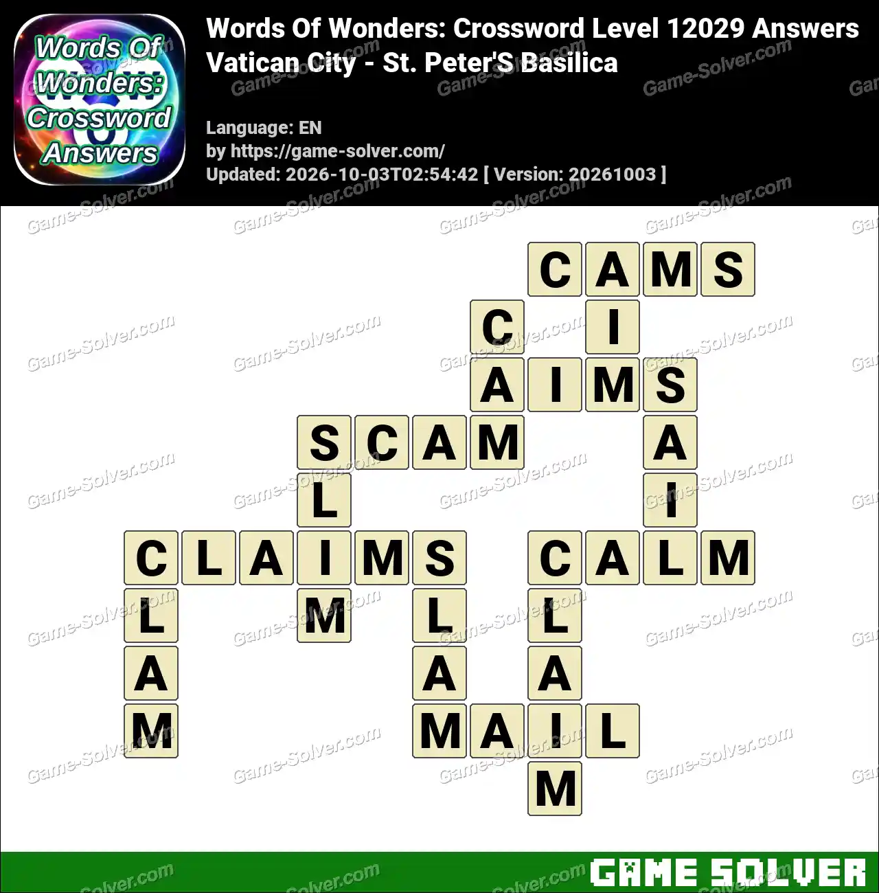 Words Of Wonders: Crossword Level 12029 Answers – Vatican City – St. Peter’S Basilica
